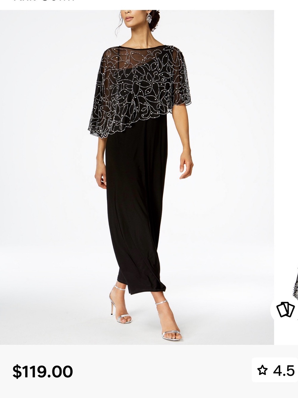 MSK Black One-Shoulder Beaded Cape Evening Jumpsuit